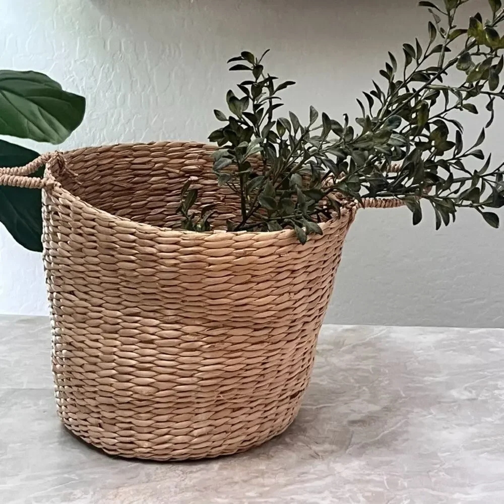 Water Hyacinth Round Multi-Use Basket With Handles Boho Decor 10